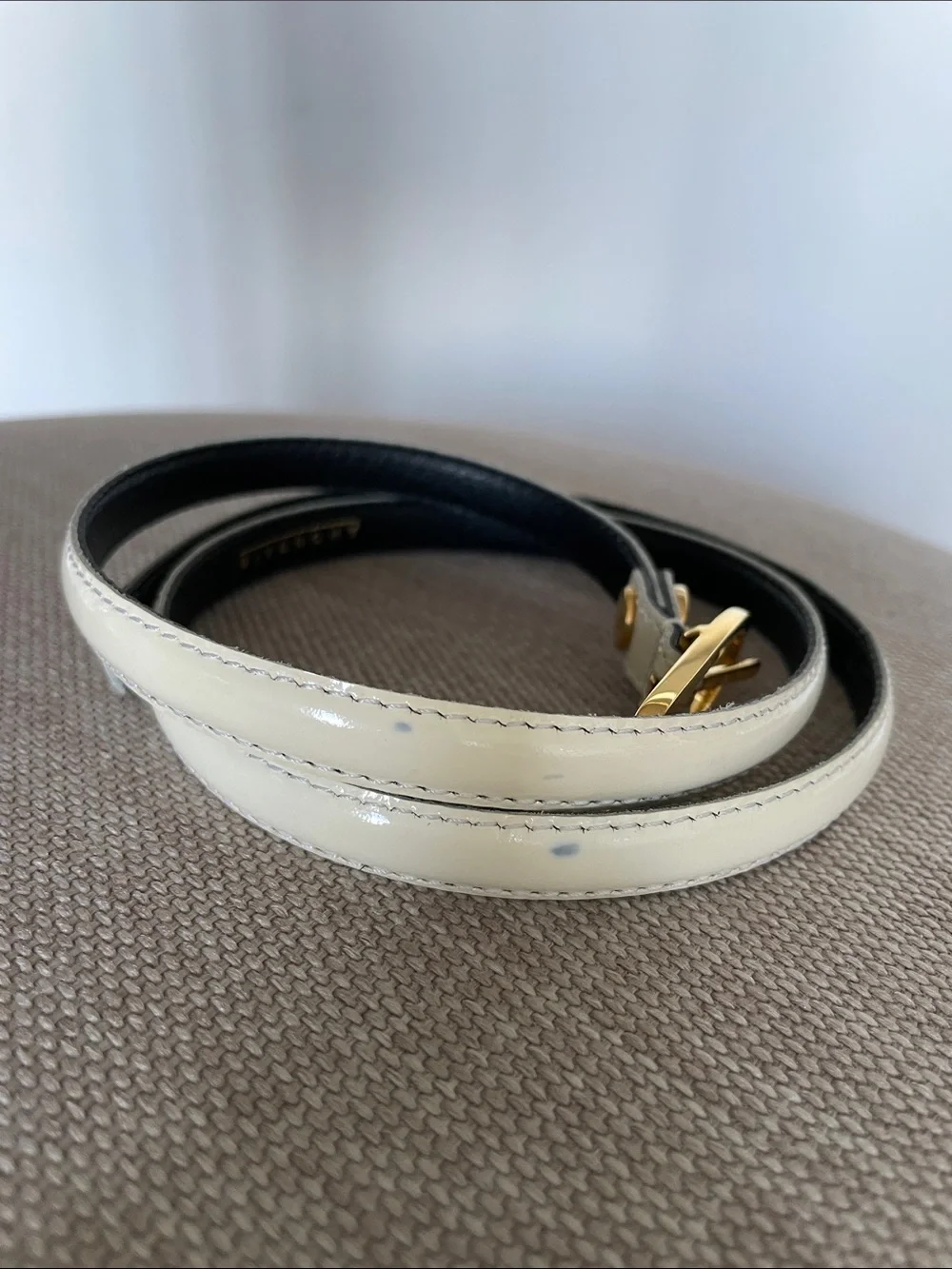 Givenchy Vintage Cream Patent Leather Slim Belt with Gold Buckle
